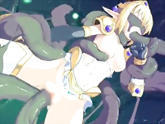 Cute hentai Elf caught and hot drilled wetpussy by tentacles